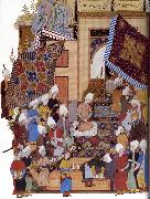 Shaykh Muhammad Joseph,Haloed in his tajalli,at his wedding feast Spain oil painting artist